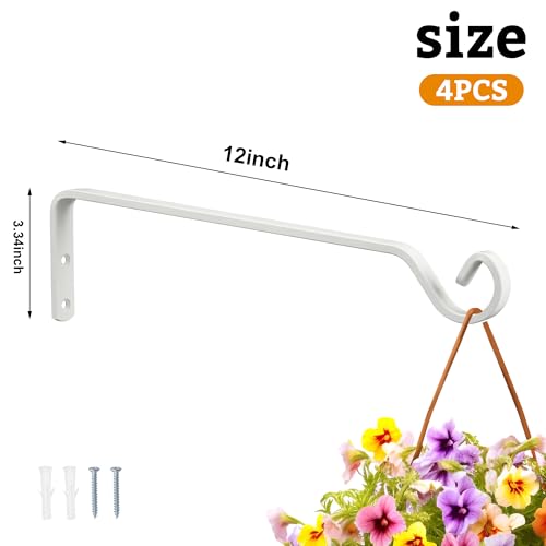 Aidoclip 2PCS Wall Mounted Plant Hanger, Indoor/Outdoor Decorative Hook for Hanging Plants, Windchime, Baskets – Rustic Iron Plant Holder, Ideal Wall Décor, Ceiling Hooks for Indoor Garden- (12in) - color: White-A, size: 12 Inch