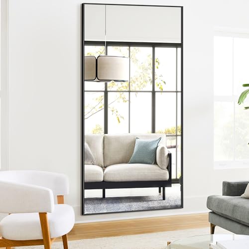 TRAHOME Full Length Mirror, 75"x35" Standing Floor Full Body Mirror for Wall with Aluminum Alloy Frame for Bedroom, Living Room, Dressing Room(Black) - color: Matte Black, size: 75x35 Inch