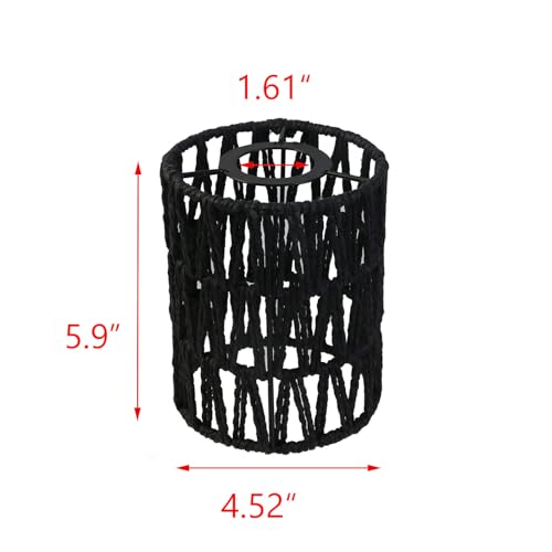 Oedema Rattan Lamp Shade Black Lamp Shade Woven Lampshade 5.9" Height, 4.52" Width, Cylinder Decor Lampshade