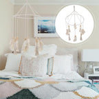 BESTOYARD Boho Tassel Pendant Wall Hanging Leaf Iron Hoop Home Backdrop Decor for Living Room Bedroom Beige Fringe Ornament