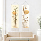 seewan 2 Pack Long Vertical Wall Tapestry, Boho Nature Landscape & Floral Aesthetic Wall Hanging for Bedroom Living Room Home Decor, Long Narrow Art Tapestry with Sunrise Mountain Botanical Designs, 13" × 51" (Bamboo Rustic Motif, 13"Wx51"H, Unframed) - c