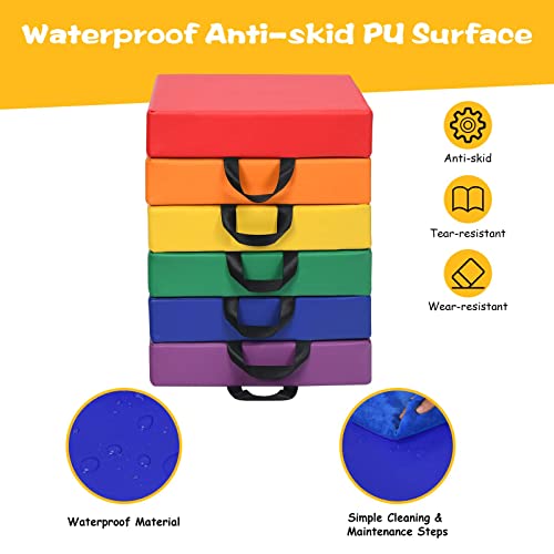Costzon 6-Piece 15 inch Floor Cushions for Kids, 3" Thick Waterproof Daycare Soft Flexible Seating with Handle for Classroom, Home, Nursery, Portable Deluxe Foam Seating for Preschool, Kindergarten - color: Assorted, size: 15'' x 15'' x 3'' (Square)