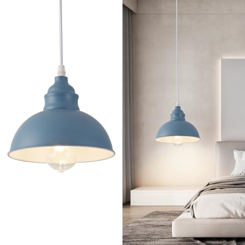 Plug in Pendant Light, 15FT Hanging Lights, On/Off Switch, Industrial Pendant Light with Plug in Cord, Metal Hanging Lamps for Living Room, Kitchen, Dining Room Blue - color: Blue