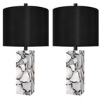 Scenekoy 23" Alabaster Table Lamps Set of 2 with Night Light for Living Room, Rotary Switch, Black Modern Table Lamp with Black Linen Shade, Nightstand Lamp for Bedroom Bedside Office (Bulb Included) - color: Black