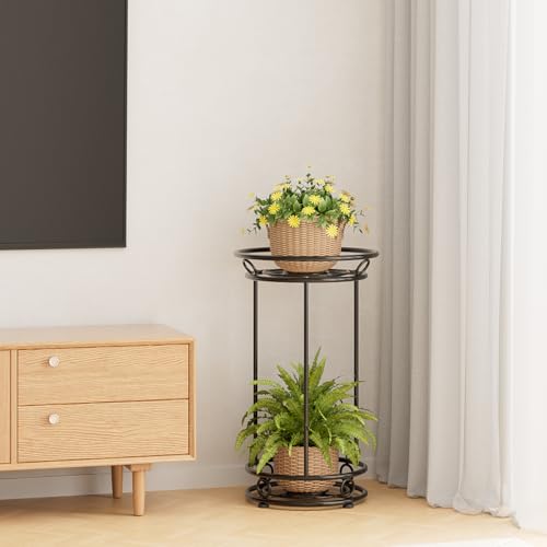 YIUKEA Plant Stand Indoor Outdoor - Metal Planter Holder Shelf Tall Tiered Flower Pot Display Organizer Rack for Garden, Patio, Living Room, Bathroom, Office (Black) - color: Black