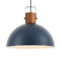 ELYONA 16” Large Ash Wood Pendant Light with Hammered Blue Metal & Brushed Brass Handle Large Pendant Light Fixtures Modern Dome Hanging Lamp for Kitchen Island, Dining Table, Bedroom, Hallway - color: Blue - 1 Pack