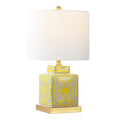 JONATHAN Y 22" Yellow/White Modern Ceramic Ginger Jar Table Lamp for Nightstand, Square Lattice Transitional Chinoiserie Lamp for Living Room, White Linen Shade, LED Bulb (JYL3044C) - color: Yellow/White