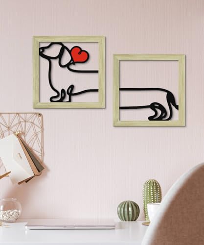 Putuo Decor Dog Boho Wall Decor, Set of 2 Minimalist Line Art Red Heart Wall Hanging, Dog Lover Gift for Living Room Bedroom Nursery Entryway - color: Minimalist Line Dog