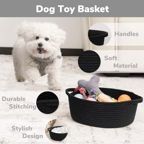Goodpick Small Woven Basket, Baskets for Gifts Empty, Baby Basket with Handles, Black Baskets for Organizing, Dog Toy Basket, Rope Baskets for Storage, 12" x 8" x 5" - color: Pure Black, size: 12x8x5 Inch (Pack of 1)