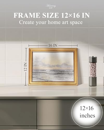 HUARCEY Gold Framed Vintage Wall Art for Living Room, Landscape Painting Prints Shelf Decor for Kitchen, Aesthetic Bedroom Wall Art, Christmas Gifts for Friends or Family (Sea or Sky - 12"x16") - color: Sea or Sky, size: 16"L x 12"W