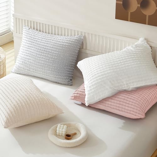 WARMDERN Pink Pillow Covers Queen Standard Pillow Cases Soft Microfiber Pillow Cases Set of 6 Boho Textured Pillowcase with Envelope Closure(Pink, Queen/Standard, 6 Pack) - color: Pink, size: 20" x 26" (Pack of 6)