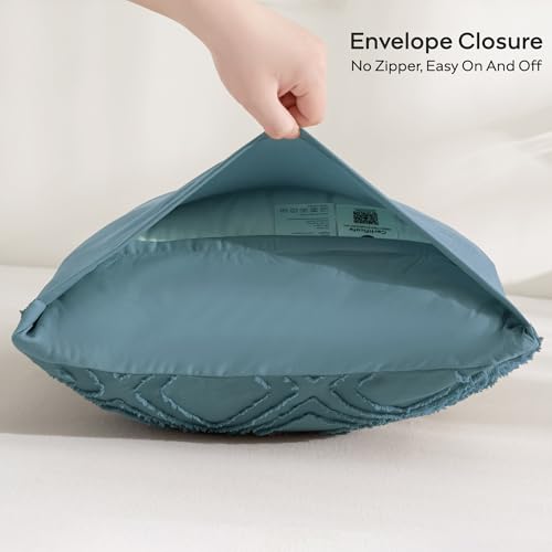 JELLYMONI Pillowcases Standard Size Grayish Blue 2 Pack Boho Plaid Bed Pillow Covers 20x26in Polyester Envelope Pillow Shams Tufted Bohemian Textured (Pillows are not Included) - color: 05 - Grayish Blue - Grid, size: 26" x 20" (Pack of 2)