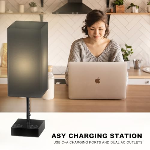 YIDPU Table Lamp for Bedroom with USB,Bedside Lamp with USB C+A Charging Ports,Adjustable 3color LED Light for Home Decor/Nightstand/Office,Included Bulb and Fabric Lamp Shade (Linen Black, 1PCS) - color: Linen Black, size: 1PCS