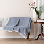 Bed Blanket, Queen Size (79 x 90 Inch), Cotton-Rich Blend, Soft Textured Woven Coverlet, Easycare, Lightweight & Breathable Bed Layering, All Season Bedding, Navy Blue - color: Navy Blue, size: Queen