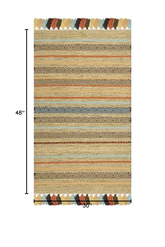 SAFAVIEH Montauk Collection Accent Rug - 2'6" x 4', Green & Multi, Handmade Boho Stripe Fringe Cotton, Ideal for High Traffic Areas in Entryway, Living Room, Bedroom (MTK901G) - color: Green/Multi, size: 2'6" x 4' (Rectangular)