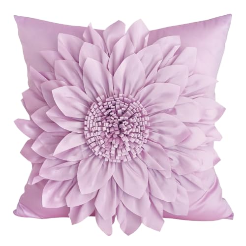 Bella's Giftshop 3D Sunflower Decorative Throw Pillow Covers for Bed Sofa Couch Chair, Accent Floral Taffeta Cushion Cover, Handmade Pillow Cases Living Room Decor, 17x17 Inch-Purple/Lavender - color: Purple