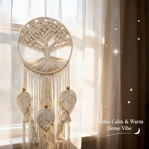 Macrame Wall Hanging Dream Catcher Tree of Life Boho Wall Art, Handwoven Cotton Spring Home Decor for Bedroom Nursery Living Room Dorm, Ideal Mother's Day Housewarming Gift for Women Teens Adults, 39"x12" - color: 01-Tree of Life