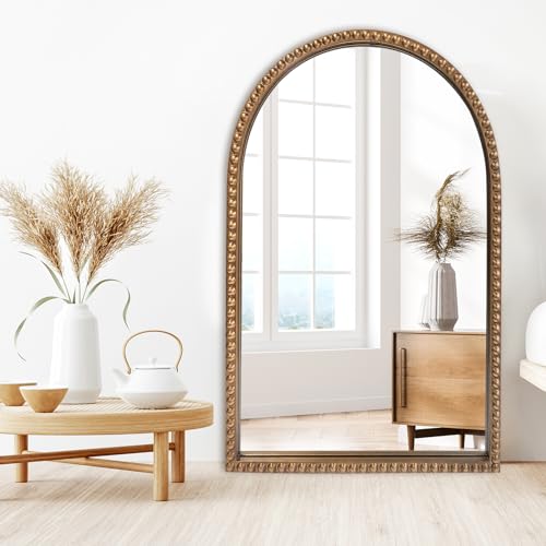 ironsmithn Gold Arched Mirror, 24"x40" Beaded Frame Arch Mirrors, Marlowe Decorative Accent Mirrors for Fireplace Bedroom Bathroom Living Room Entryway - size: 40"L x 24"W