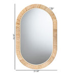 Bali & pari Bella Modern Bohemian Natural Mahogany Wood and Natural Rattan Oval Mirror