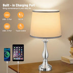 Bedside Table Lamp Touch Control Bedroom Lamps with USB A + C Charging Port 3 Way Dimmable Touch Lamps for Nightstand Living Room Bedroom Dorm Home Office Reading, Set of 2 (Grey Shade & Nickel Base) - color: Grey Shade & Nickel Base