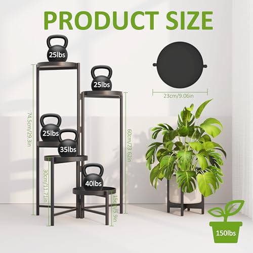 Plant Stand Flower Stand, 5 Tier Metal Outdoor Plant Shelf Balcony Planter, Tall Tiered Plant Stands for Indoor, Corner Flower Display Stand for Multiple Large Plants, Heavy Duty Multi Plant Shelves for Patio Garden Living Room - size: 5 Tier