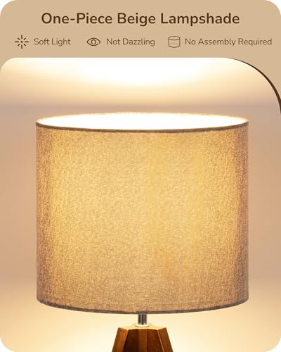 EDISHINE Boho Small Table Lamp, Walnut Color Wooden Tripod Bedside Lamp, Farmhouse Nightstand Lamp for Nursery, Bedroom, Office, Kid Room, Living Room, Grey Linen Lampshade, E26 Socket, 14.2 Inch - style: Modern