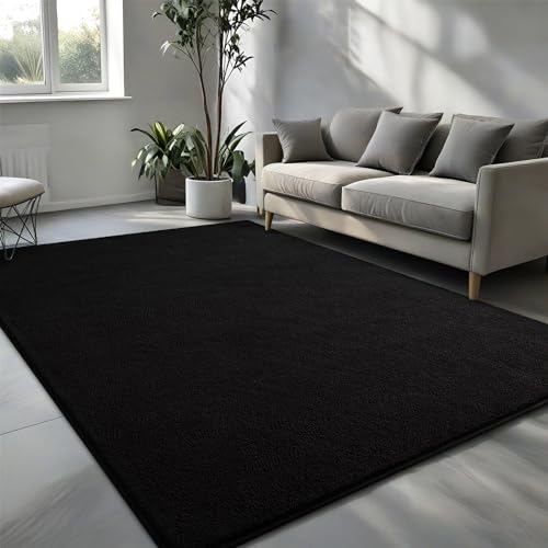Pettop 4x6 ft Black Area Rugs for Bedroom Living Room, Washable Memory Foam Indoor Carpet, Modern Aesthetic Minimalist Non Slip Soft Comfy Carpet for Boys Girls Dorm Home Decor - color: Black, size: 4' X 6' (Rectangular)