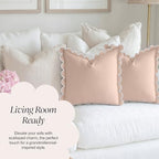 BEBE BASK Scalloped Pillow Cover - Set of 2-18 x 18 Inch - Scallop Pillow Covers – Peach Pink Scalloped Pillows - Scallop Pillows - 100% Cotton - Grandmillennial Style (Peach Pink/White) - color: Peach Pink/White