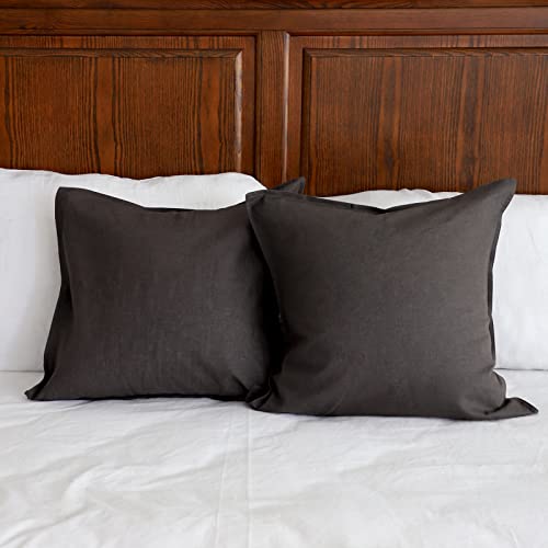 Simple&Opulence Linen Euro Shams Basic Style Solid Color 24x24 Inch Pack of 2 Flax Cotton Blend Decor Throw Pillow Covers Soft Breathable Farmhouse Pillow Shams - Dark Grey - color: Dark Grey, size: 24"×24"