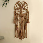 Dream Catcher Tapestry Boho Macrame Cotton Woven Handmade Bohemian Art with Tassel Craft Ornament for Bedroom Living Room Apartment Nursery 12x32 Inch - color: Brown