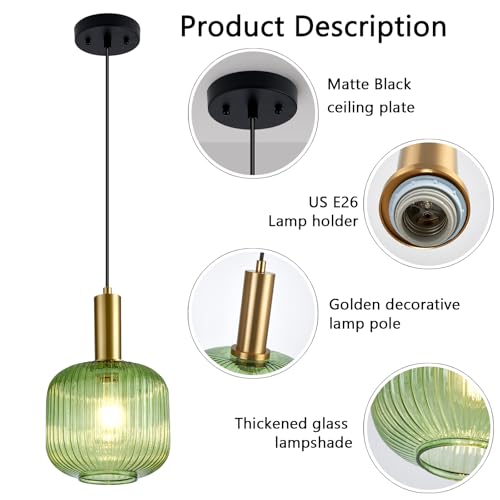 8 Inch Green Glass Pendant Lights Small Modern Chandelier Pendant Lighting Mid Century Hanging Lights Adjustable Kitchen Island Light for Dining Room Bedroom Hallway - color: 8 Inch Green