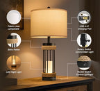 OYEARS 25" Table Lamps Set of 2 with Night Light, Rustic Bedside Lamps with USB C+A Charging Ports, Black Metal Lamp with Rope Accent and Frosted Glass, Farmhouse Lamps for Living Room Bedroom - color: Farmhouse Black