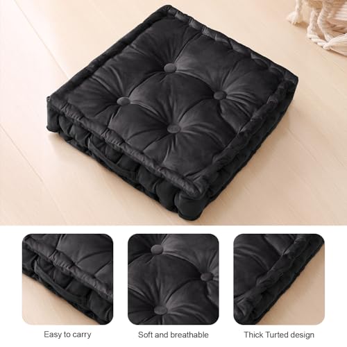 Square Floor Pillows, Large Floor Cushion for Adults Kids, Meditation Floor Pillow Seating Cushion with Shredded Memory Foam and Silk Wadding, 20"x20"x5" Black - color: Black, size: 1 Pack