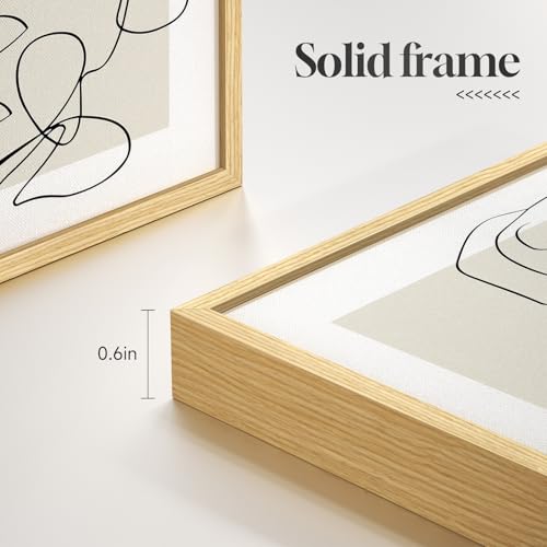 Framed Floral Art Bedroom Wall Art, 3 Piece Neutral Botanical Line Artwork for Walls, Minimalist Flower Leaf Picture Prints, Beige Botanical Painting for Living Room Kitchen Hallway Office, 12x16 Inch - color: Beige and White