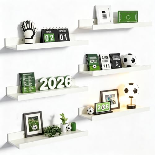 upsimples Floating Shelves for Wall, Wall Shelves for Decor Storage Set of 6, Wall Mounted Wood Shelf for Bedroom, Living Room, Bathroom, Kitchen, Picture Ledge Shelf, White - color: White, size: 15.7in
