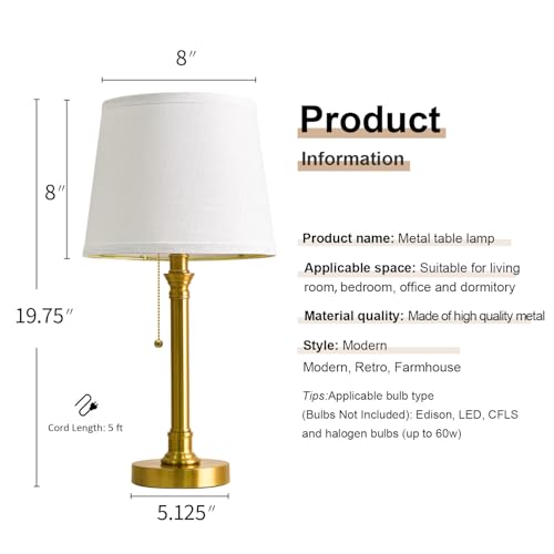 Oneach 19.5" Gold Table Lamp Set of 2, Small Bedside Table Lamps with USB A+C Charging Ports, Pull Chain Switch, Brass Modern Nightstand Lamps for Living Room, Bedroom, Nursery - color: Gold USB-2Pack