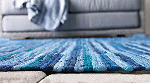 Unique Loom Chindi Cotton Collection Soft Hand Woven Natural Fiber Striped Area Rug, 2 ft 2 in x 3 ft, Navy Blue/Ivory - color: Navy Blue/Ivory, size: 2'2" x 3' (Rectangular)