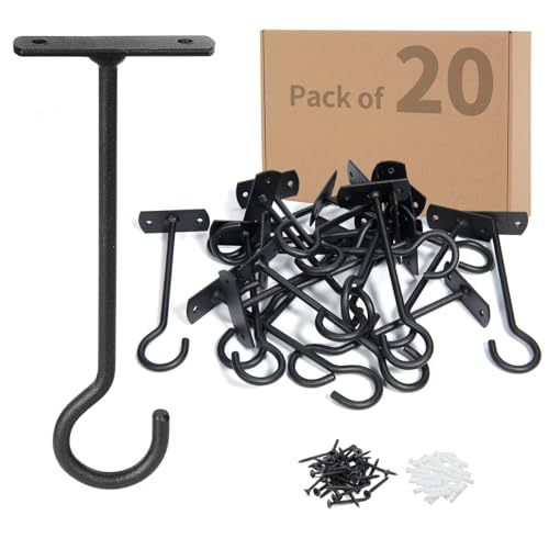 20Pack Plant Hooks Bulk 6in Metal Plant Hook Shepherds Hook Decorative Wall Plant Hanger for Hanging Lanterns, Bird Feeder, Flower Basket, Home Decor Indoor & Outdoor Black - color: Black, size: 6In 20Pack