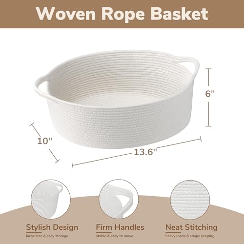 Goodpick White Rope Baskets for Gifts Empty, Decorative Basket for Baby Shower Gifts, Woven Storage Baskets for Bathroom, Toy Basket with Handles for Nursery Kids, 13.6"x 10" x 6" - color: White, size: 13.6x10x6 Inch (Pack of 1)