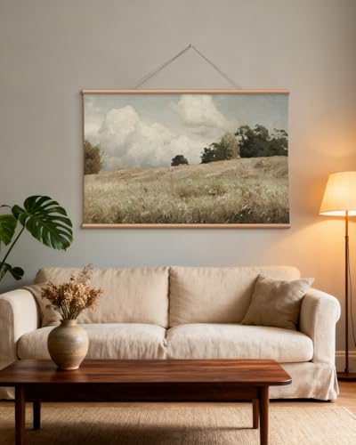 VIYYIEA Extra Large Canvas Wall Art, 36x54 Inch Vintage Landscape Painting, Neutral Pastoral Nature Wall Decor for Living Room or Bedroom, Above Sofa - color: Meadow & Sky