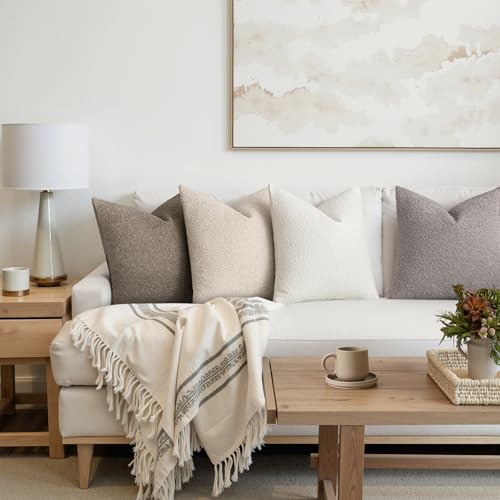 MIULEE Pack of 4 Decorative Textured Boucle Throw Pillow Covers 18x18 Inch Neutral Accent Solid Pillow Cases Soft Couch Cushion Covers for Modern Farmhouse Boho Chair Sofa Bed Livingroom Home Decor - color: Neutral, size: 18" x 18" (Pack of 4)