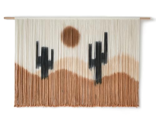 Large Macrame Wall Hanging Macrame Wall Decor 57" W x 35" L Desert Cactus Tie-Dye Large Boho Yarn Wall Decor Scale Wall Art Home Decor - color: BlackBrown