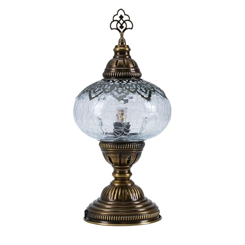 Cracked Clear Moroccan Mosaic Table Lamp – Handmade Turkish Glass, Light Bulb Included, Boho Chic Bedside & Living Room Accent - color: Crack Clear-69