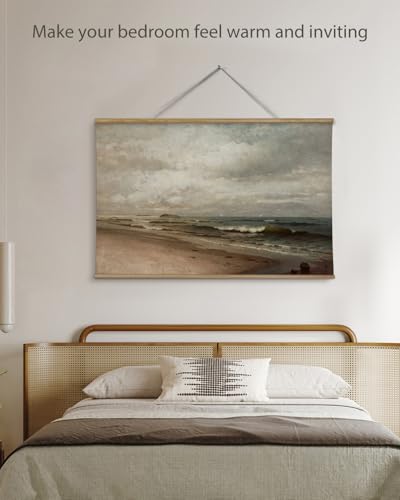 ARPEOTCY Extra Large Vintage Framed Wall Art, 36x54 Inch Coastal Ocean Beach Seascape Hanging Canvas Prints Scroll Wall Art Decor for Living Room Bedroom, Retro Scenery Pictures Above of Bed - color: Coastal Ocean