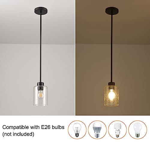 Black Pendant Lights Kitchen Island - Seeded Glass Pendant Light Fixture Multiple Stems Rods (3 Pack with Rod seeded Glass) - color: 3 pack with rod seeded glass