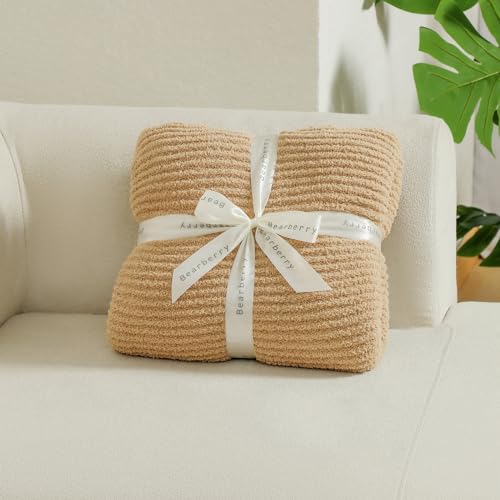 bearberry Soft Rib Knit Blanket Thin Warm & Breathable - Snuggly Minky Throw for Everyday Use, Travel, Chair | All-Season Machine Washable for Couches, Gifts, Family (Camel, 50”x60”) - color: Ribbed Knit Camel, size: Throw(50″x60″)