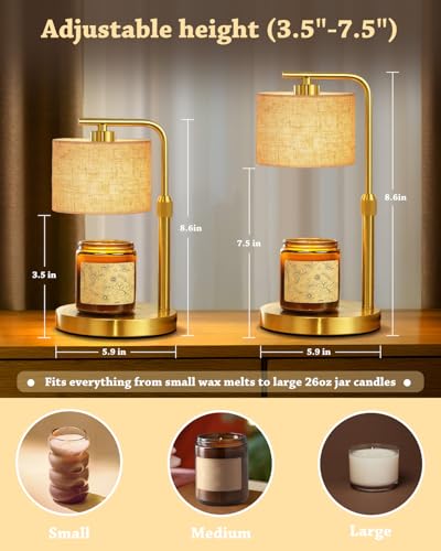 Candle Warmer Lamp with Timer Dimmer, Height Adjustable Candle Wax Warmer Candle Lamp for Jar Candles with 2 Bulbs, House Warming Gift for Home Room Decor, Birthday Gifts for Women Mom (Gold) - color: Gold-upgraded