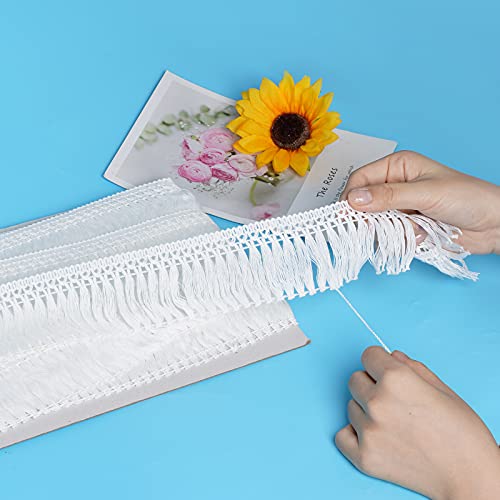 10 Yards X 6cm Wide Cotton Tassel Fringe Trim Lace Fibre Tassel Fringe Trim for Clothes Accessories DIY Sewing Craft Lamp Shade Decoration Wedding Dress - color: white