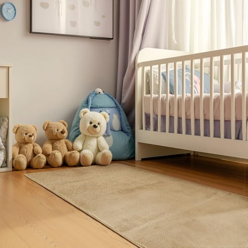 jinchan Solid Plush Runner Rug 2x6 Performance Shaggy Washable Hallway Rug Soft Modern Faux Wool Cozy Non Slip Carpet for Bedroom Laundry Room Living Room Kids Nursery Tan - color: Solid Tan, size: 2' x 6' (Runner)