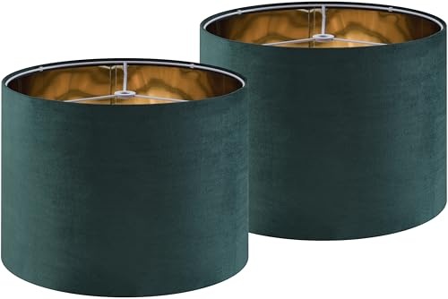 Green Velvet Lampshades Set of 2 Medium Drum Lamp Shade 13" Top x 13" Bottom x 10" High (Spider) Modern Lamp Shade - Ideal for Table & Floor Lamps - Lampshades Replacement - By GO&SO - color: green--2, size: 13*13*10 inch-2 Pack